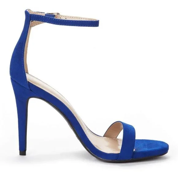 Women's Royal-Blue Flower Ankle Strap Stiletto Round Open Toe Stylish Heel